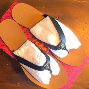Tory Burch Manson Thong Sandal Black Calf Leather